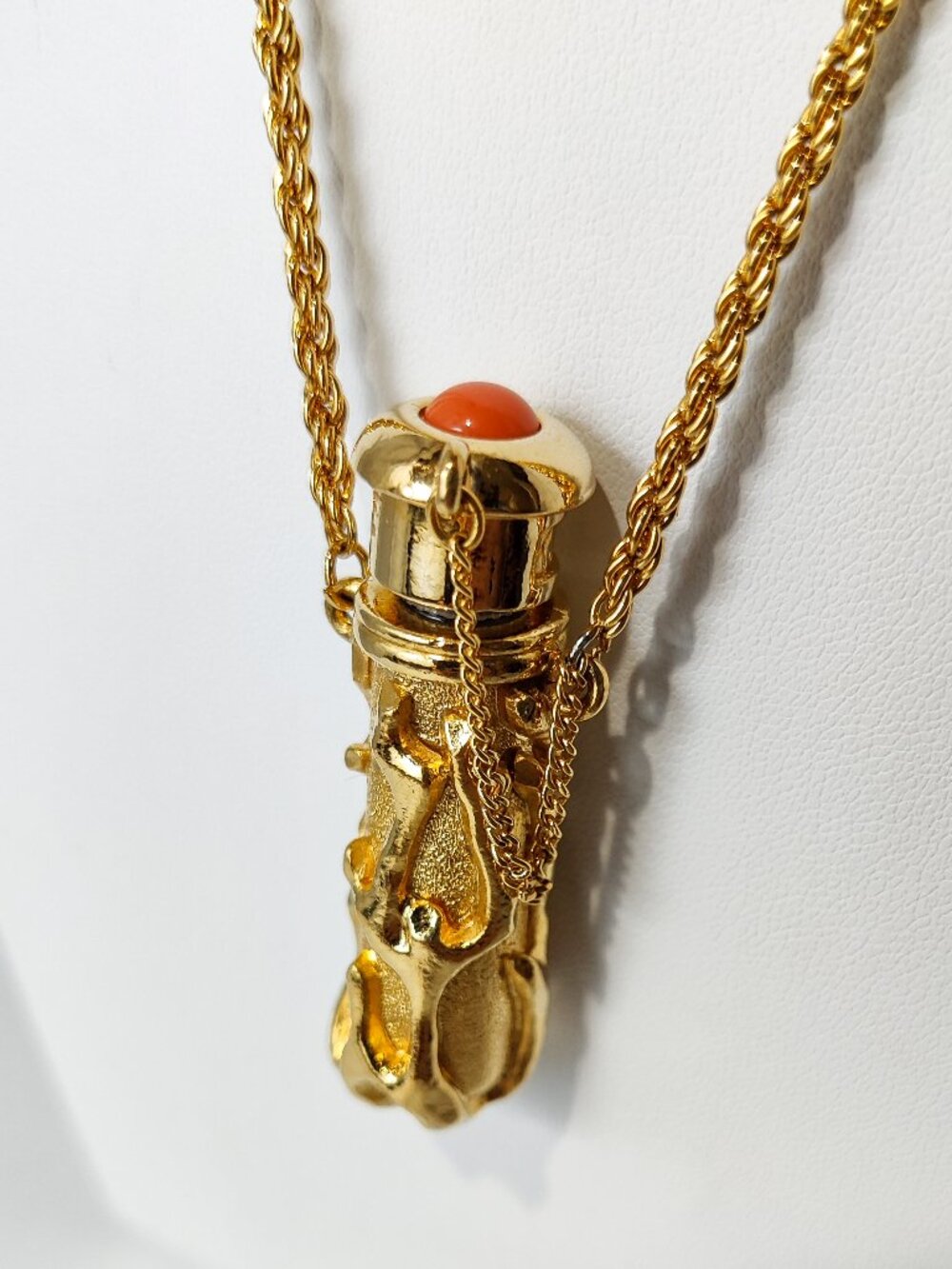 Vintage KJL Perfume Bottle Necklace Gold Plated